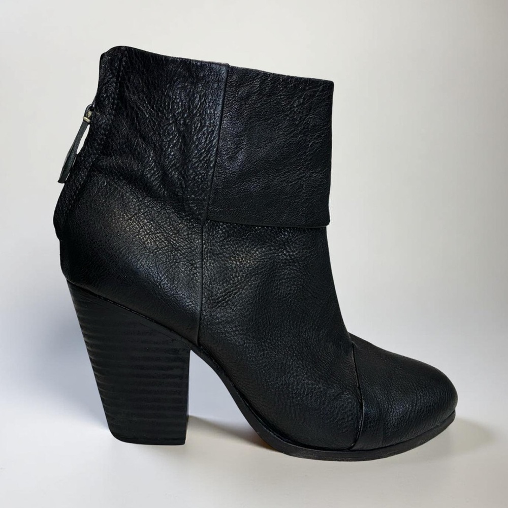 [38] Rag & Bone Newbury Ankle Boots | Black Leather Round Toe Stacked Heel